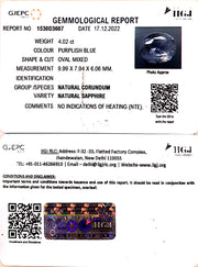 4.02/CT Natural Purple Sapphire with Govt Lab Certificate (23310)